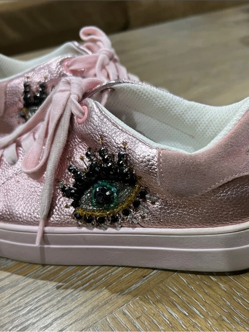 Kurt Geiger Pink Metallic Eye-Embellished Kids Sneakers